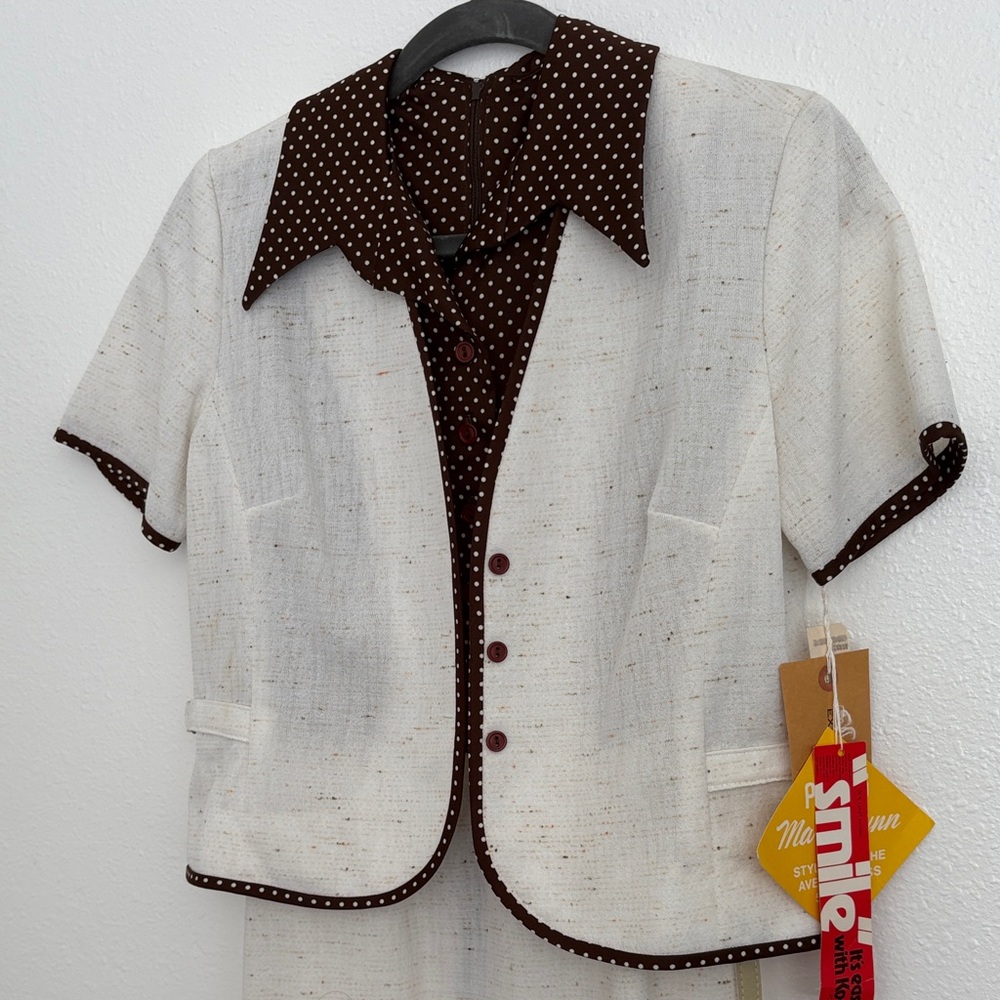 Vintage Elegant Cream and Brown Polka Dot Blazer